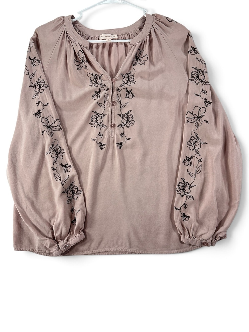 Embroidered Vintage Threads Women’s M Peasant Tunic Top in Dusty Rose